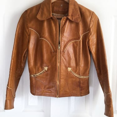 1970s Oshwahkon Leather Jacket Brown Womens Vintage ,Hippie, Western, East West, 1960s, Boho, Woodstock Coat, Fitted 
