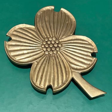 VINTAGE BRASS DOGWOOD FLOWER TRIVET | 6.75&quot;L X 4.75&quot; W