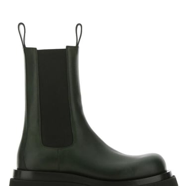 Bottega Veneta Men Bottle Green Leather Lug Boots