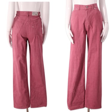 70s LEVIS brushed cotton straight leg jeans 27, vintage 1970s pink high rise pants, Levis California straights jeans denim sz 8 M 