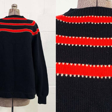 Vintage Mirsa Wool Sweater Italian Ski Raglan Pullover Black Red Italy Long Sleeve Knit Twin Peaks Fair Isle Hygge 1960s 60s Large XL 