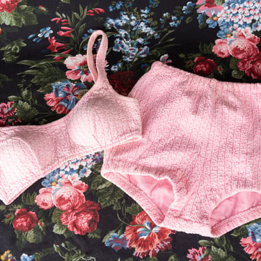Amazing RARE 1960s Jantzen Baby Pink Textured Bikini Swimsuit 