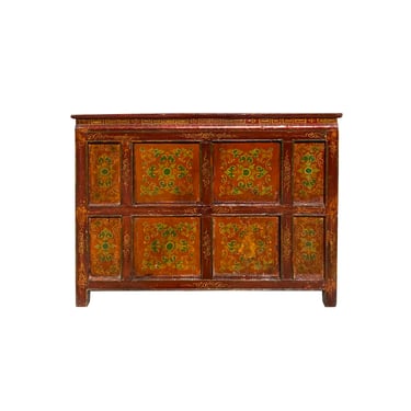 Distressed Rustic Chinese Tibetan Floral Side Table Cabinet cs7429E 
