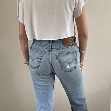 30 Levis 501 faded jeans / vintage light wash faded soft worn in torn curvy high waisted button fly Levis 501 0193 jeans | size 30 