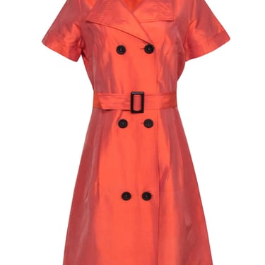 Teri Jon - Orange Silk Taffeta Fit & Flare Shirt Dress w/ Belt Sz 10