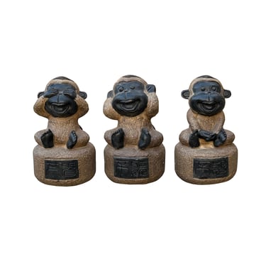 Set 3 Brown Stone Body Black Face Artistic Monkey Statues ws4828E 