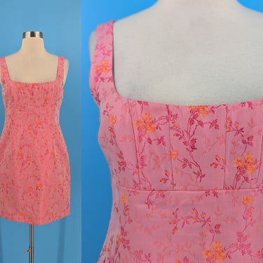 Y2K Vintage Nanette Lepore Petite 6 6P Pink Sleeveless Mini Dress - 2000s Square Neckline Short Pink Floral Mini Dress 