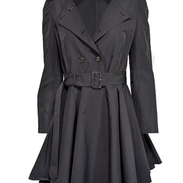 Prada - Black Fit & Flare Collarless Trench Coat w/ Waist Tie Belt Sz 6