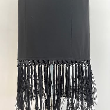 1990s Black Pencil Skirt with Fringe 