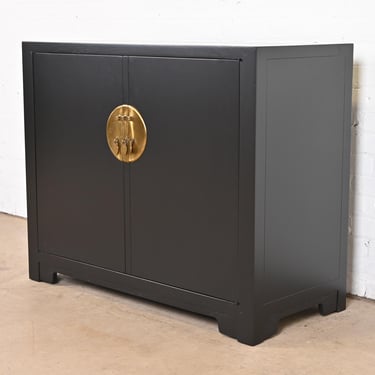 Michael Taylor for Baker Far East Collection Black Lacquered Bar Cabinet, Newly Refinished