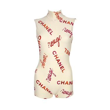 Chanel White Rouge Print Bodysuit