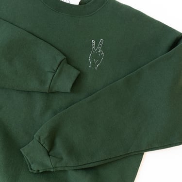 Embroidered Peace Sweatshirt in Forest Green