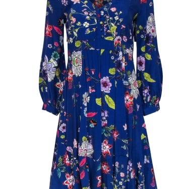 Maeve - Blue Floral Long Sleeve Fit & Flare Dress Sz XS