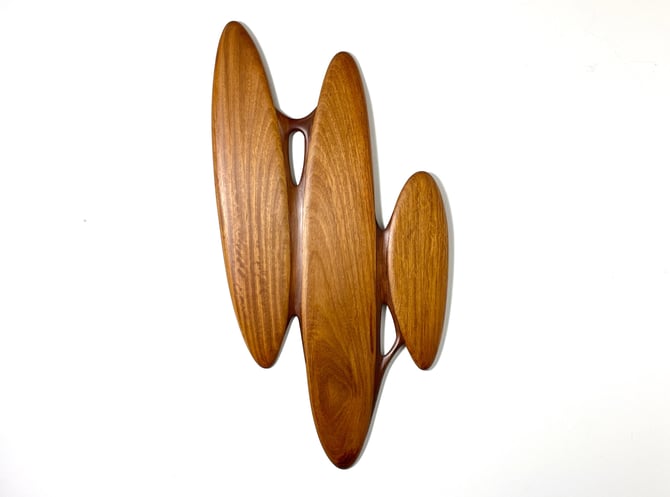 46" Vintage Abstract Biomorphic Carved Wood Studio Craft Modernist Wall Sculpture 1980s Mid Century Modern 