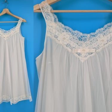 Vintage Small White Babydoll Nylon Negligee - Vintage White Lingerie Baby Doll Pinup Teddy 