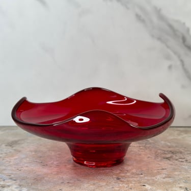 Viking Glass Ruby Red Candy Dish: Beautiful Wave Design Bowl for Decoration and Dining Use 