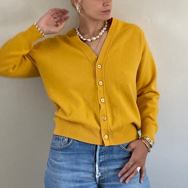 50s lambswool Hawico cardigan sweater / vintage marigold yellow button front V neck boyfriend grandpa Scottish lambswool cardigan sweater 