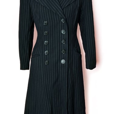 Antique 1930s Pinstriped Gangster Coat Woman’s Wool Gray 1920's Vintage Overcoat RARE Princess Ossie Clark style Jacket Overcoat 