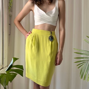 90s Key Lime Silk Skirt