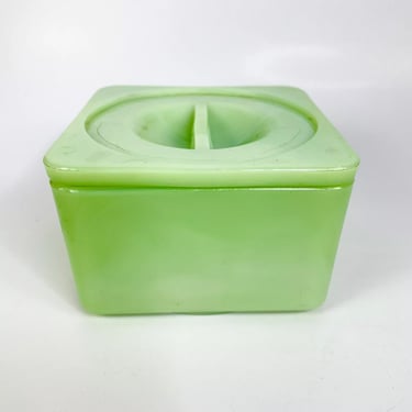 Vintage Jeannette Jadeite Green Uranium Glass Refrigerator Dish Square Box 4”