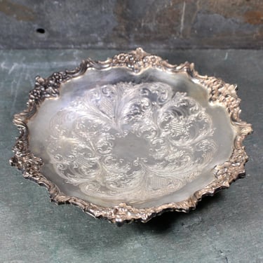 Vintage Silver Plated Footed Trinket Dish | Shallow Bowl with Ornate Design | Crown Silver Company Silver Bowl | Bixley Shop 