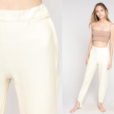 Cream Stirrup Pants 80s 90s Tapered Trousers High Waisted Trousers 1980s Slim Skinny Leg Vintage Preppy Extra Small xs 