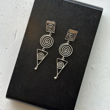 1960s Mexican Silver Swirl Drop Earrings 
