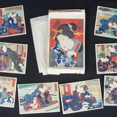 Antique original Japanese Shunga erotic art wood block print 1800 erotic art 
