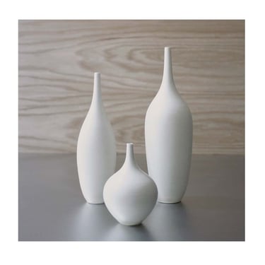 Made to Order- Trio of pure white ceramic bottle vases in clean white matte bud vase white vases mid century modern decor 