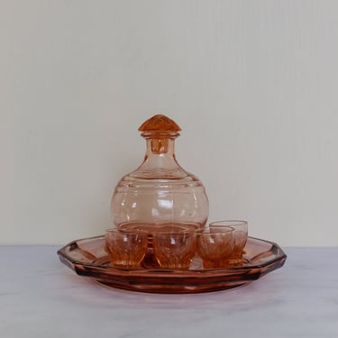 midcentury French pink decanter set
