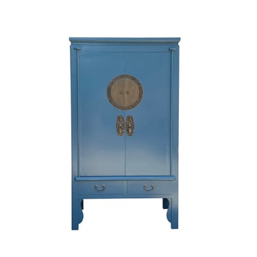 Chinese Oriental Blue Moon Face Tall Wedding Armoire Cabinet cs7615E 