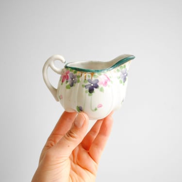 Vintage Porcelain Hand Painted Creamer with Pink and Purple Flowers 