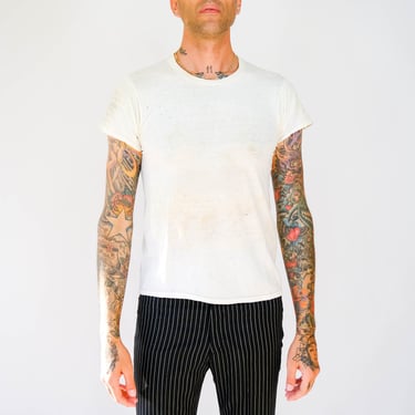 Vintage 60s Destroyed Blank White Single Stitch Tee Shirt | Paper Thin, Threadbare, Super Soft, Distressed | 1960s 1970s Retro Blank T-Shirt 