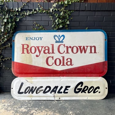 Giant 1950s Royal Crown Cola Grocery Store Porcelain Sign Vintage Antique Mid-Century Longdale 