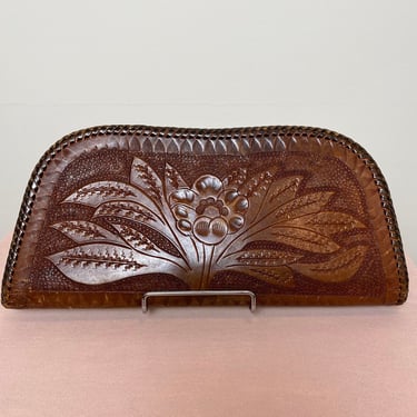 Vintage 1940s Tooled Leather Clutch 40s Purse 