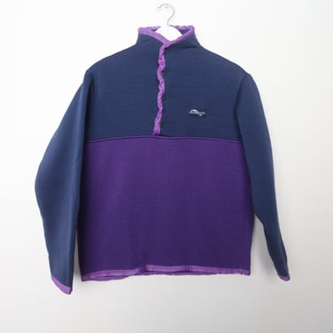 vintage 1990s blue purple color block long sleeve 3/4 button up grunge fleece --- size medium 