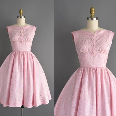 1950s vintage dress | Adorable Pink Sweeping Full Skirt Dress | XS | 50s dress 