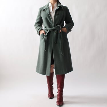 Vintage Cool Green Belted Wool Coat