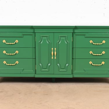 Thomasville French Regency Louis XVI Green Lacquered Dresser or Credenza, Newly Refinished