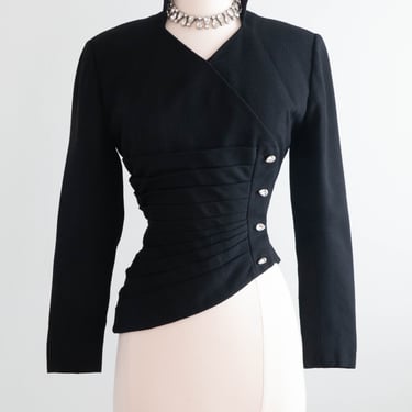 Striking 1950's Lilli Ann Asymmetrical Black Pleated Evening Jacket / SM