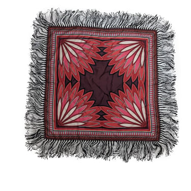 Tory Burch - Red Multicolor Print Silk Square Scarf w/ Fringe Trim