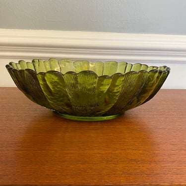 Vintage Green Glass Sunflower Bowl by Indiana Glass Company 