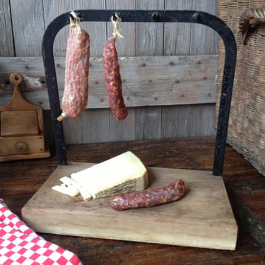 French Saucisson Salami Hanger, Charcuterie Board, Cutting Board, Iron Rack Sausage Cheese Serving Board, French Farmhouse 