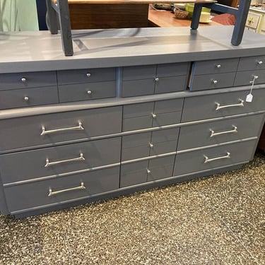 Gray painted mid century 9 drawer dresser 59.75” x 20.75” x 31.75”