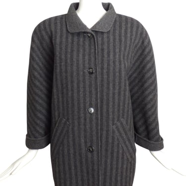 OSCAR DE LA RENTA-1980s Grey Wool Flannel Stripe Coat, Size 8