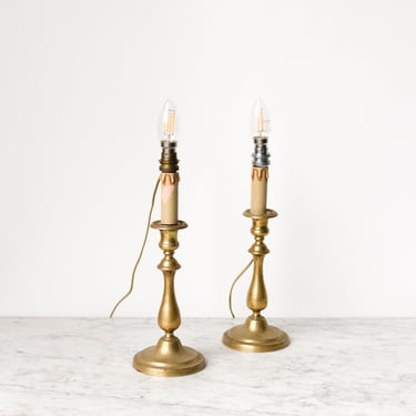 Pair of Brass Candlestick Lamps