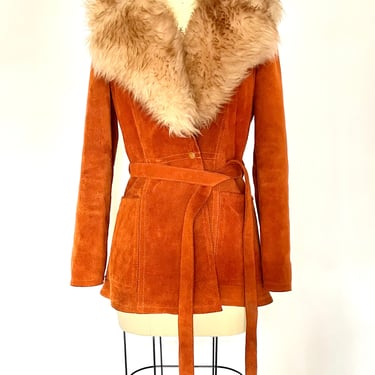1970s Coat Suede Shearling Fur Jacket S 