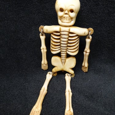 Vintage Plastic Halloween Skeleton, Retro MCM Party Favor Decor 