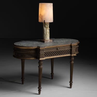 Alabaster Table Lamp / Napoleon III Ornate Marble Top Table