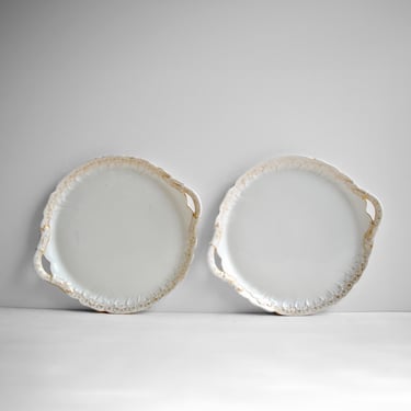 Pair of Antique Limoges French Porcelain Trays with Handles Circa 1900, GD&C G. Demartine Cie 